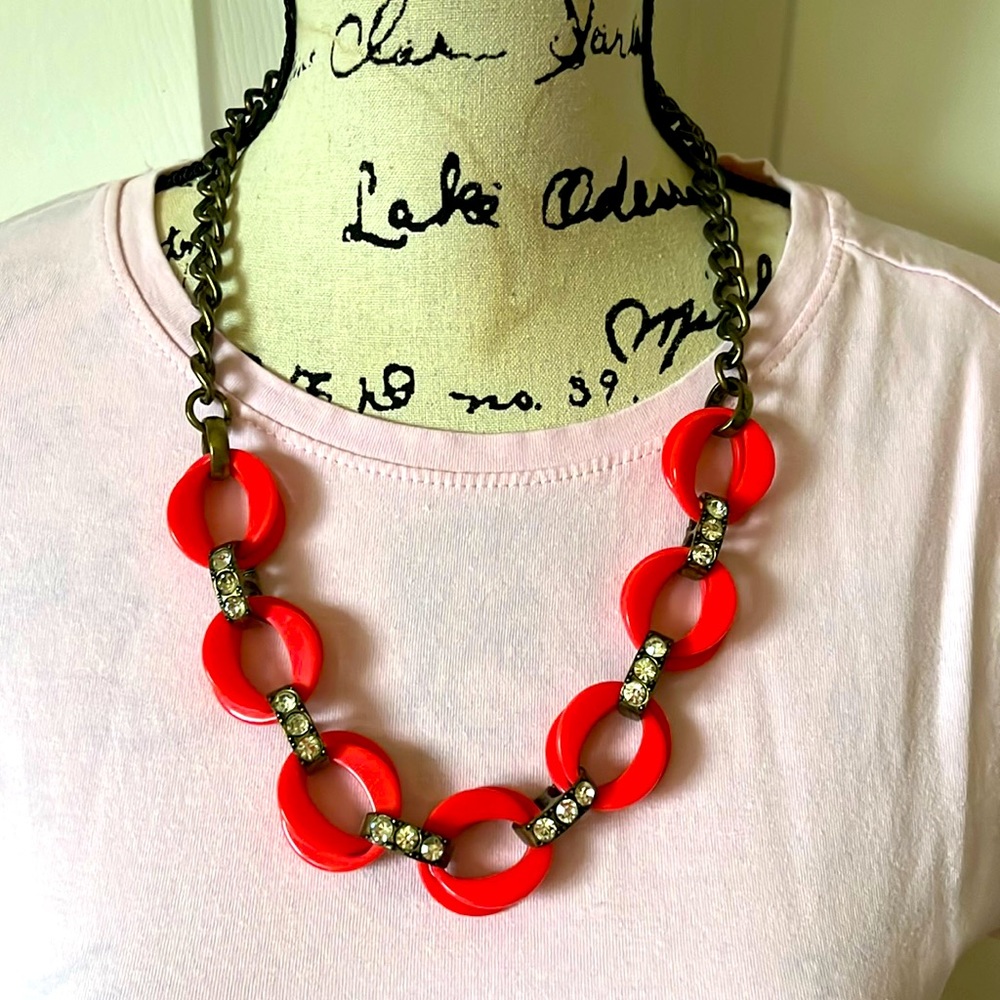 J. Crew Red and Gold Necklace